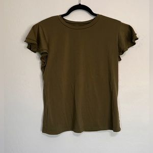 SHEIN Women’s Frill Sleeve Army Green Blouse L